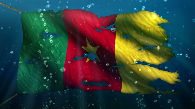Cameroon Under Water Sea Torn Flag Loop Animation