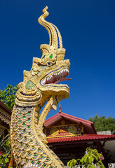 Fototapeta na wymiar Beautiful golden dragon in Buddha Temple in Chiang mai