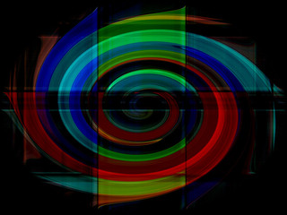 Colorful gradient twirling strips abstract on black background