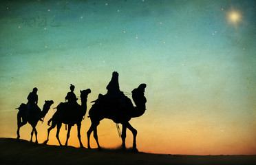 Groep mensen rijden kameel geïsoleerd op achtergrond