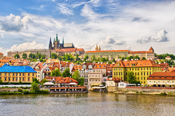 Fototapeta premium Vltava and Hradcany district in Prague, Czech Republic