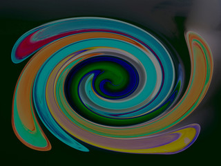 Light blue, green, yellow and pink twirling strips abstract back