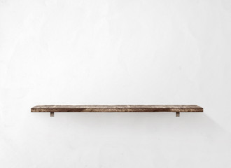Empty wooden shelf on the wall © fischers