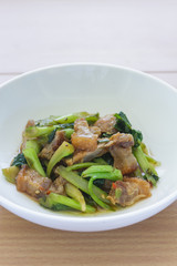 Stir-fried Kale with crispy pork