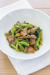 Stir-fried Kale with crispy pork