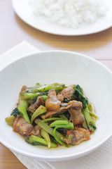 Stir-fried Kale with crispy pork