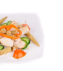 Meat salad with vegetables.