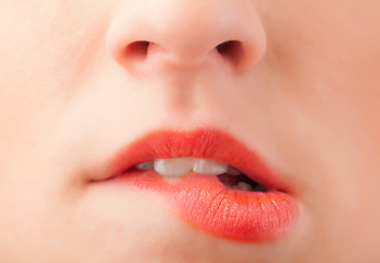 Naklejka premium Beautiful woman red lips close up