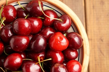 Cherries in a ceramic bowl
