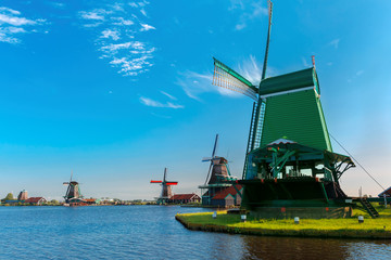 Windmills in Zaanse Schans, Holland, Netherlands © Kavalenkava