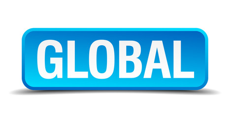 Global blue 3d realistic square isolated button
