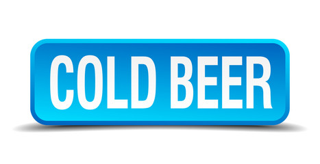 cold beer blue 3d realistic square isolated button