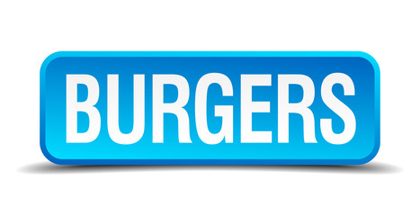 Burgers blue 3d realistic square isolated button