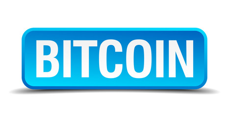 bitcoin blue 3d realistic square isolated button