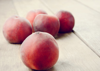 Fototapeta na wymiar Tasty peaches on the table