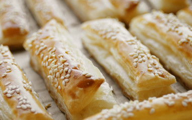 Just baked crunchy puff pastry