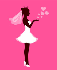 Obraz na płótnie Canvas Bride with hearts on a pink background