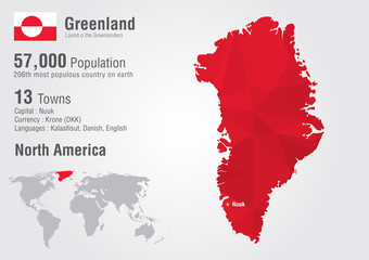 Greenland world map with a pixel diamond texture. © kameonline