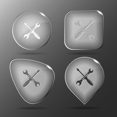 Screwdriver and spanner. Glass buttons. Vector illustration.