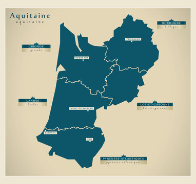 Moderne Landkarte - Aquitaine FR
