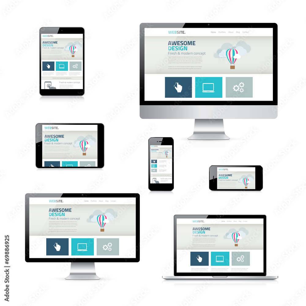 Wall mural isolated vector electronic devices with responsive web design