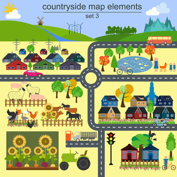 Contryside map elements for generating your own infographics, ma