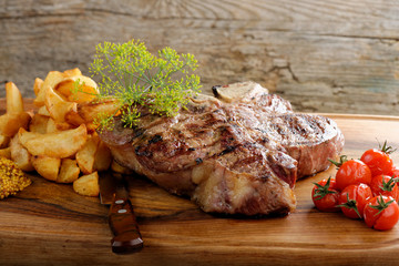 Grilled T-bone steak seasoned with spices