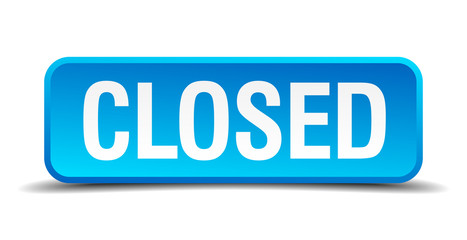 closed blue 3d realistic square isolated button