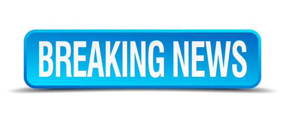 breaking news blue 3d realistic square isolated button