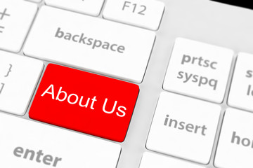 concepts of 'about us', message on keyboard enter key.