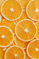 dünne Scheiben vieler frischer Orangen.