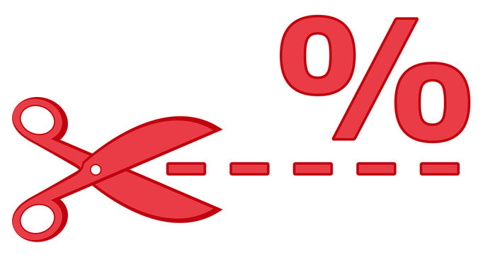 red scissors with percentage and dotted line