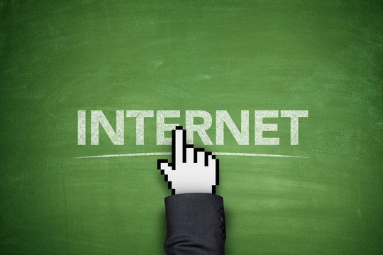 Internet concept on green blackboard