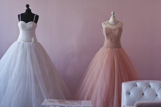 wedding dress in a showcase