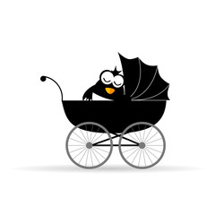 Fototapeta na wymiar penguin in a baby stroller vector