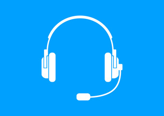 White headphones icon on blue background