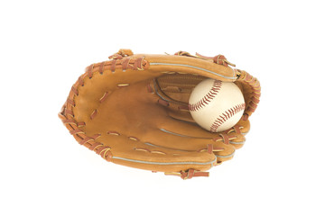 baseball glove with ball inside
