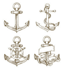 hand drawn anchor - obrazy, fototapety, plakaty