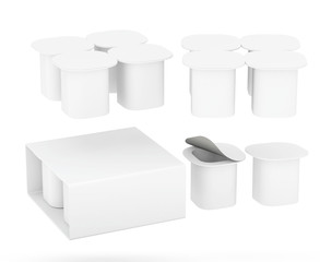 Set of   yogurt cup package with clipping path