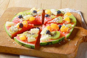 Healthy vegetarian tropical fruit watermelon pizza