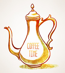 watercolor vintage cafetiere