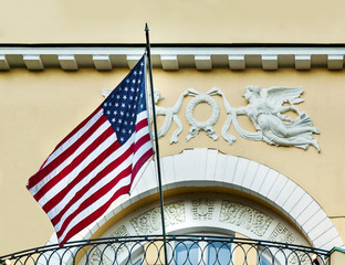American flag  in old building