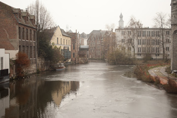 Belgium. Brugge. Frozen Canal.