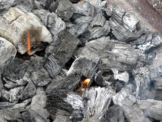 Smoking burning charcoal