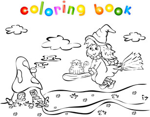 Flying witch and mushroom house