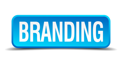 Branding blue 3d realistic square isolated button