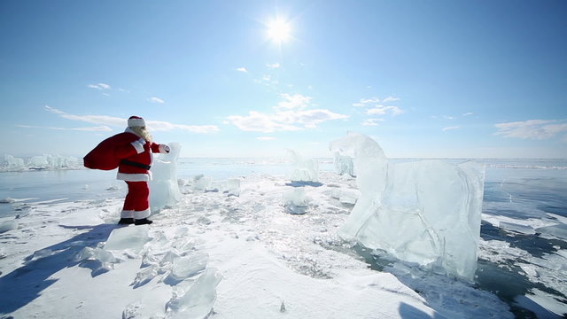 Christmas holidays, Santa Claus walks around the lake Baikal, Si