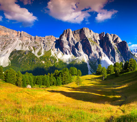 Col Dala Pieres mountain range at sunny summer day. Dolomites mo