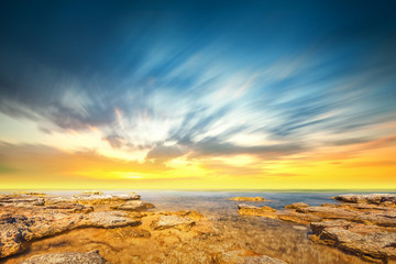 Sunset sky and tropical sea at dusk