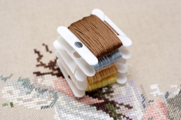 Fototapeta na wymiar Embroidery floss cards